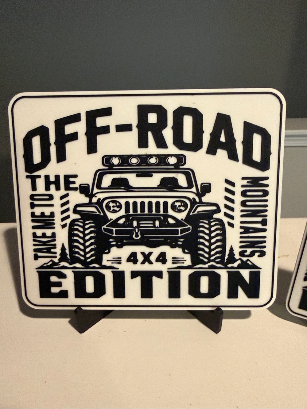 Off-Road Edition 4x4 3D printed sign and coaster  - Black and Red/Blue - Picture 4 of 7